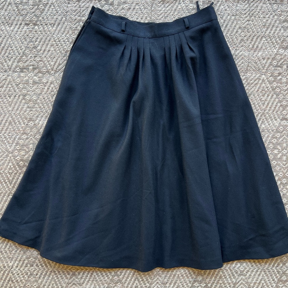 Louis Féraud‎ Vintage A-Line Black Wool Midi Skirt Made in France FR 44 - Picture 6 of 7